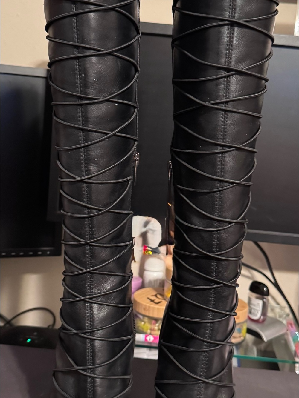 Vince Camuto Black Lace-Up Knee-High Boots